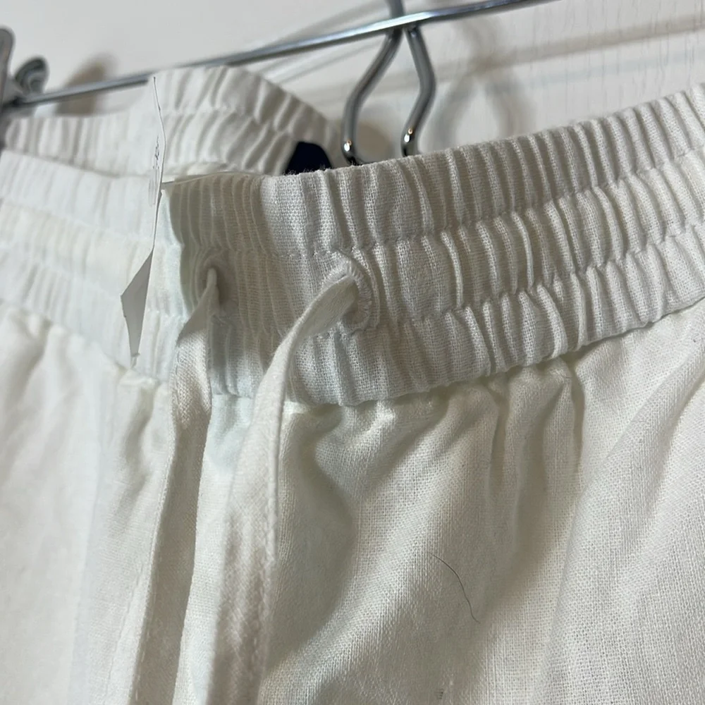 J Crew Linen Cotton Blend Drawstring Pants White 16